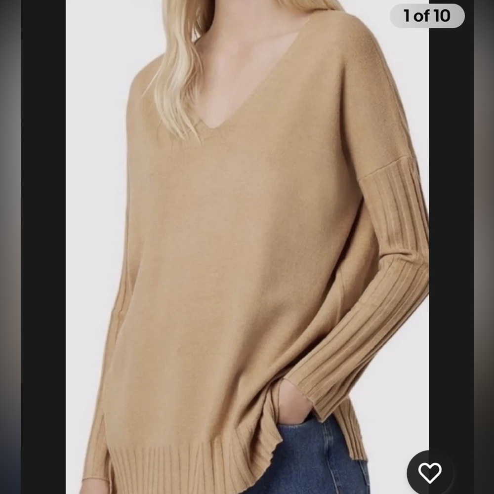 French Connection Baby‎ Soft Ribbed Sleeve Sweater Camel Brown Size Large